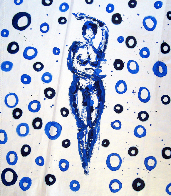 Frau träumt Blau, Acryl auf-Segel, 2013, 800,- €